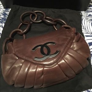Authentic CHANEL  Brown Lambskin Leather Bag